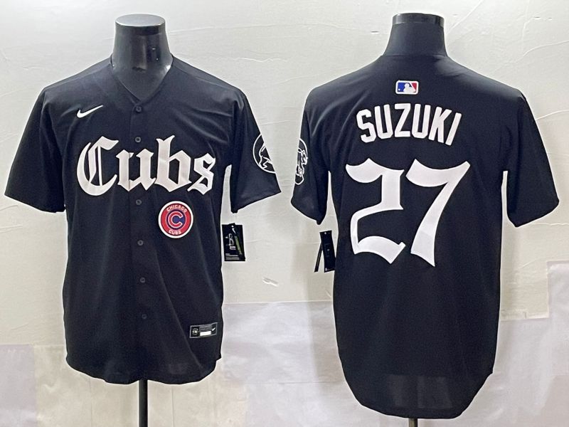 Men 2025 Chicago Cubs #27 Suzuki Black Five generations Joint Name Nike MLB Jersey style 12->chicago cubs->MLB Jersey